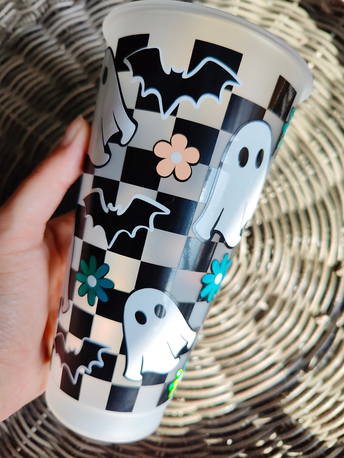 Punk chequered ghost 24oz cold cup