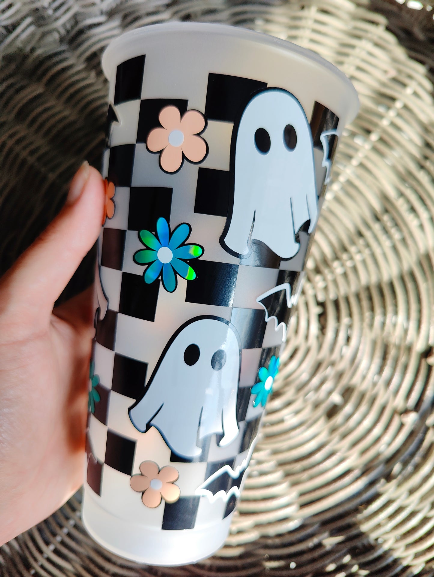 Punk chequered ghost 24oz cold cup