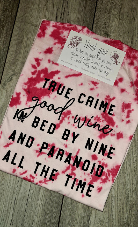 True crime murder tshirt. Novelty tie dye tshirt inspired by crime documentaries. Oversized crime doc tie dye tshirt. Gift for him and her.